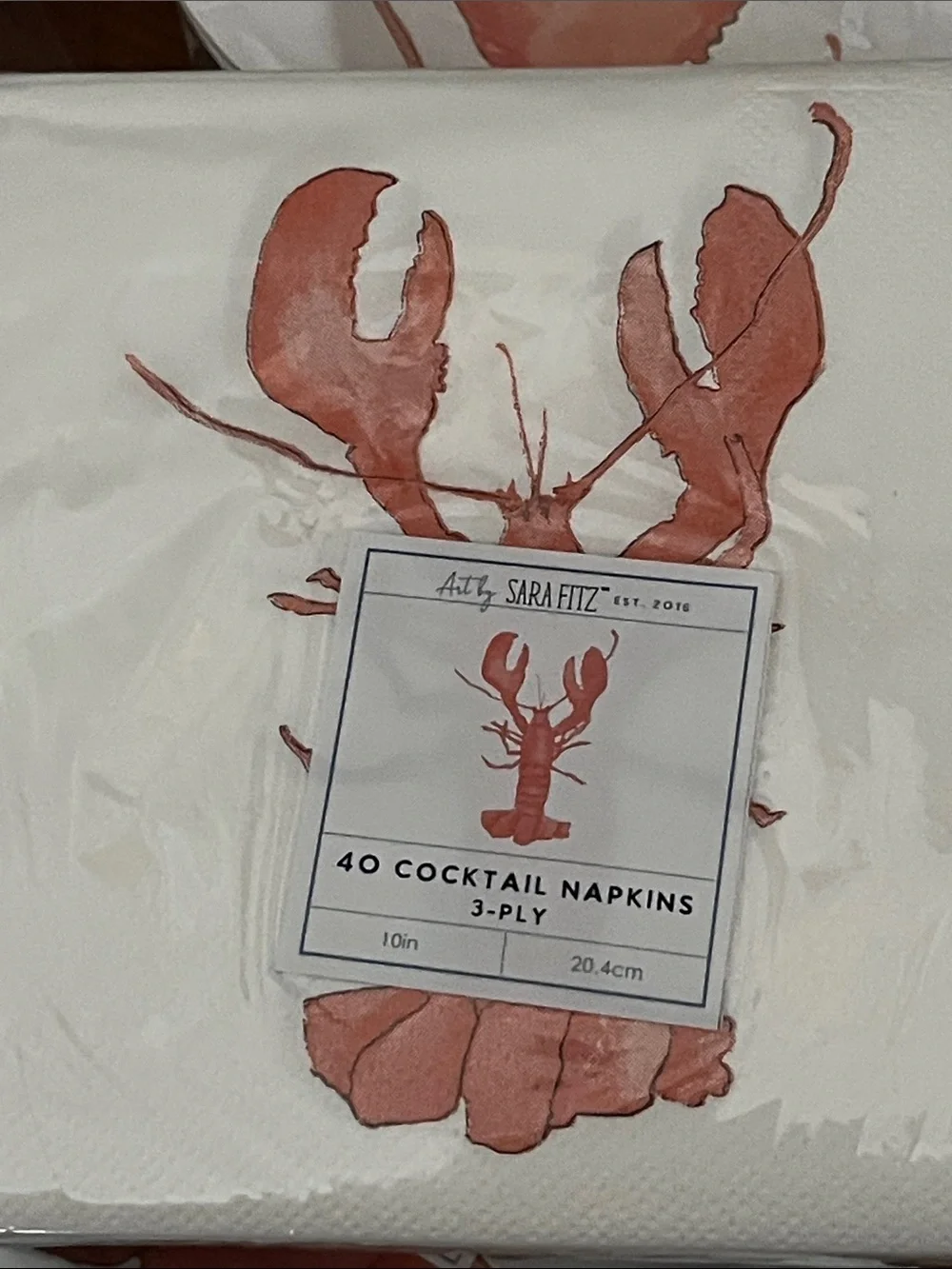 Sara Fitz Lobster :Striped Paper Plates - Coral Lobster Design (12 Pack)